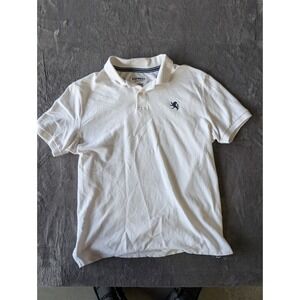 Express Men White Pique Polo Shirt Fitted Short Sleeve Navy Lion Logo Large